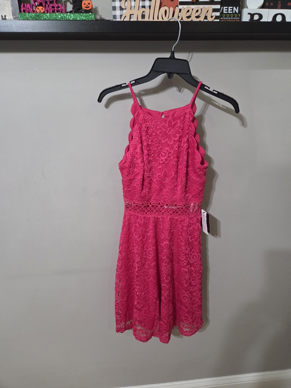 I.N. San Francisco Hot Pink Lace Halter Skater Dress
